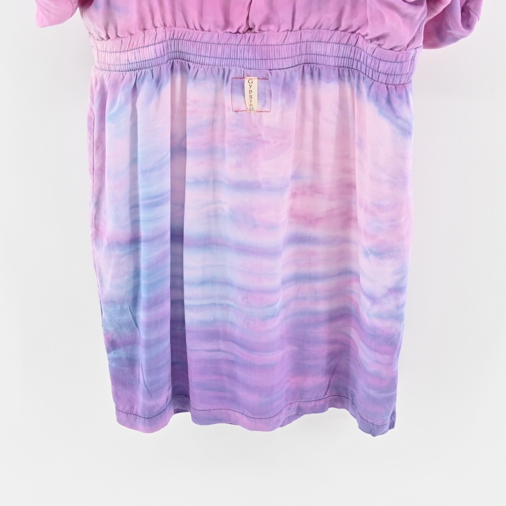 GYPSY 05 Dress Size M Silk Chiffon Pink Purple Tie Dye Ombre Cold Shoulder Mini - Picture 15 of 16